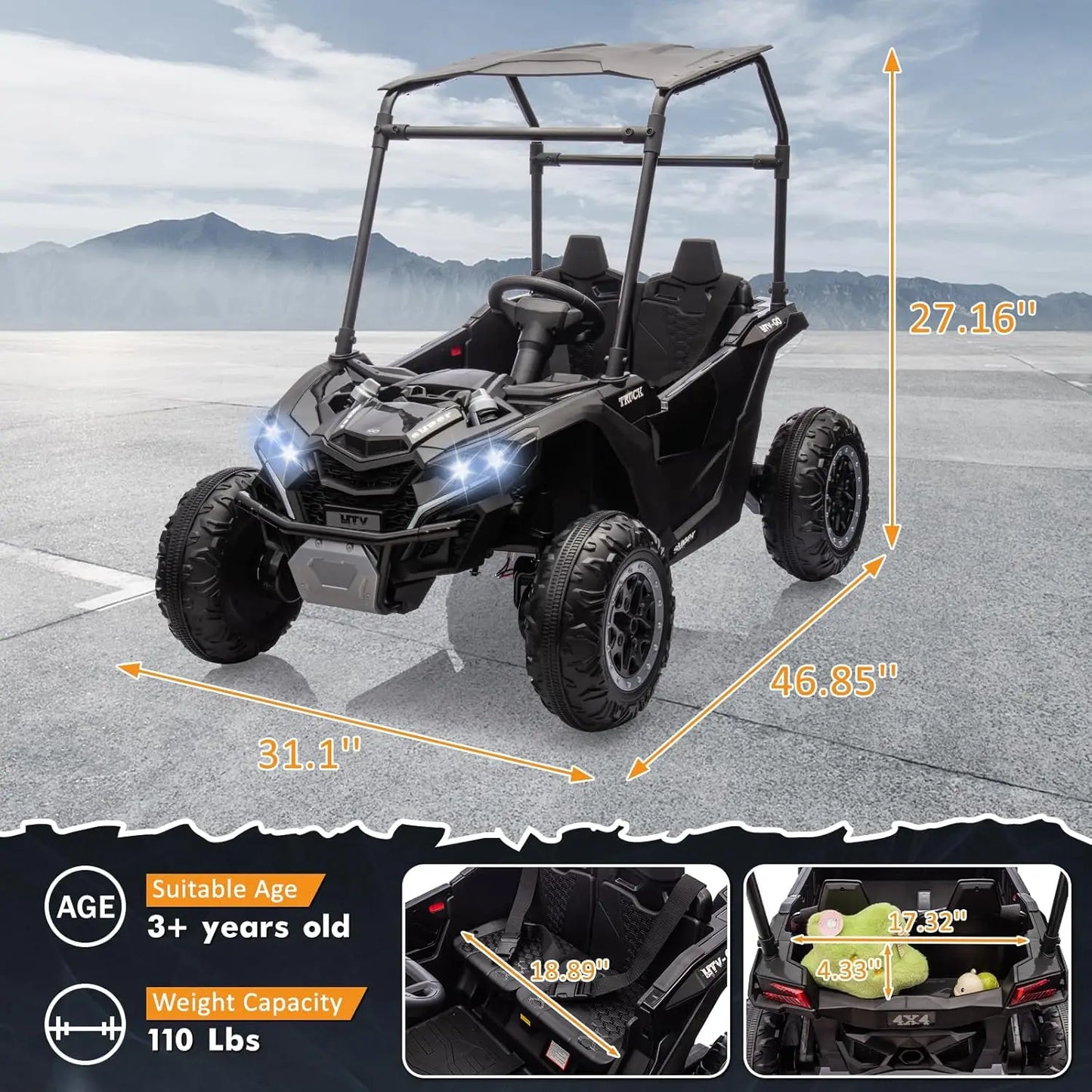 24V Kids Ride On Car UTV With Remote Control Lights