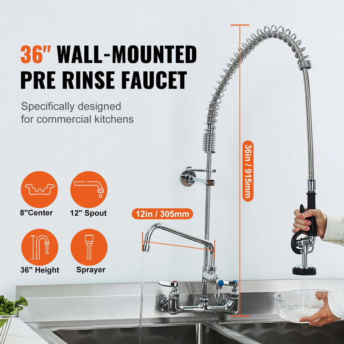 SucceBuy Commercial Dual Handle Pull Down Kitchen Faucet