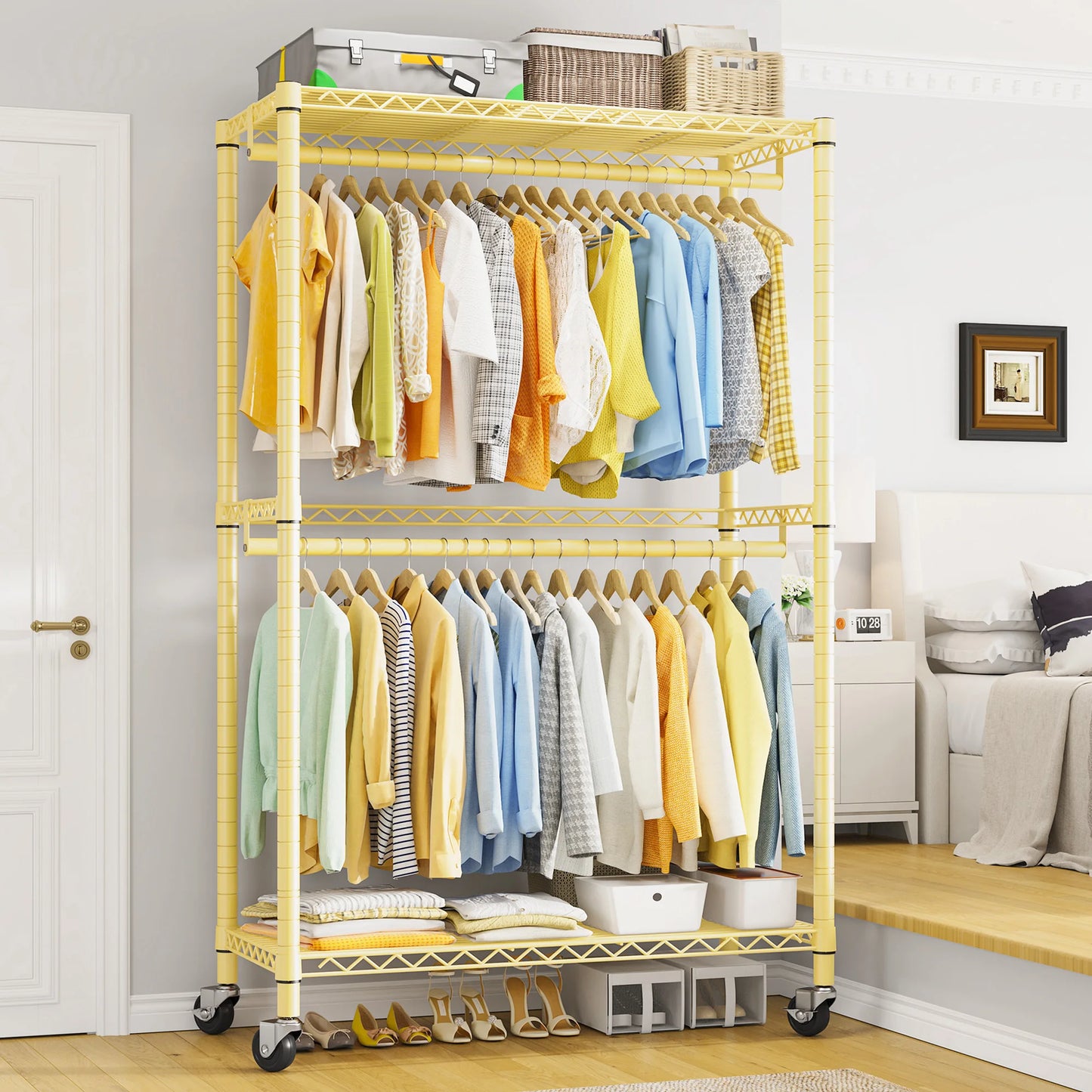 EnHomee Heavy Duty Portable Closet with Wheels – Rolling Garment Rack & Shelves for Bedroom Clothes Storage