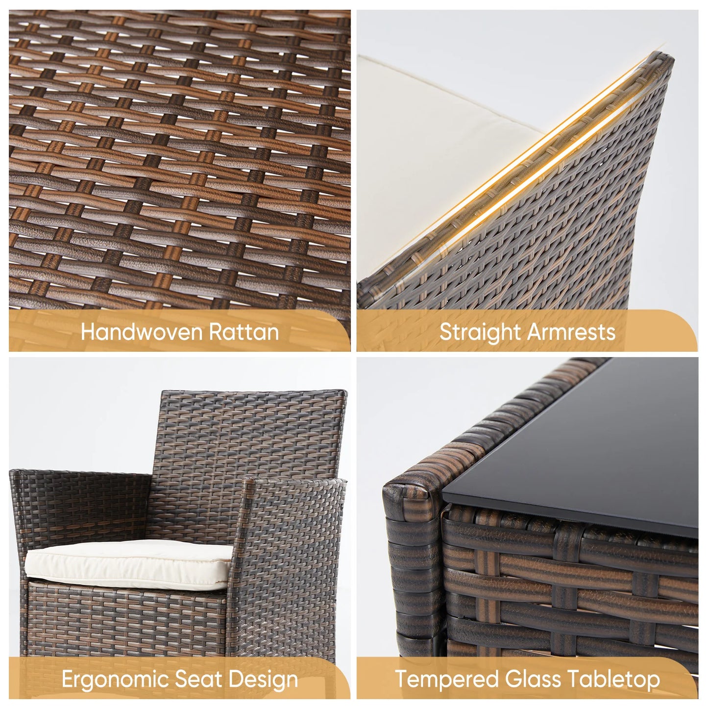 JHK Outdoor Patio Furniture Set Rattan Wicker Chairs With Glass Table Cushions