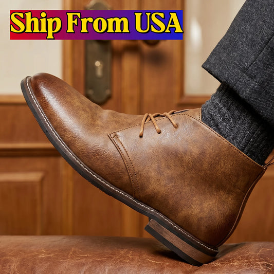 Hecrafted Leather Desert Boots Men Casual Retro Style Comfort