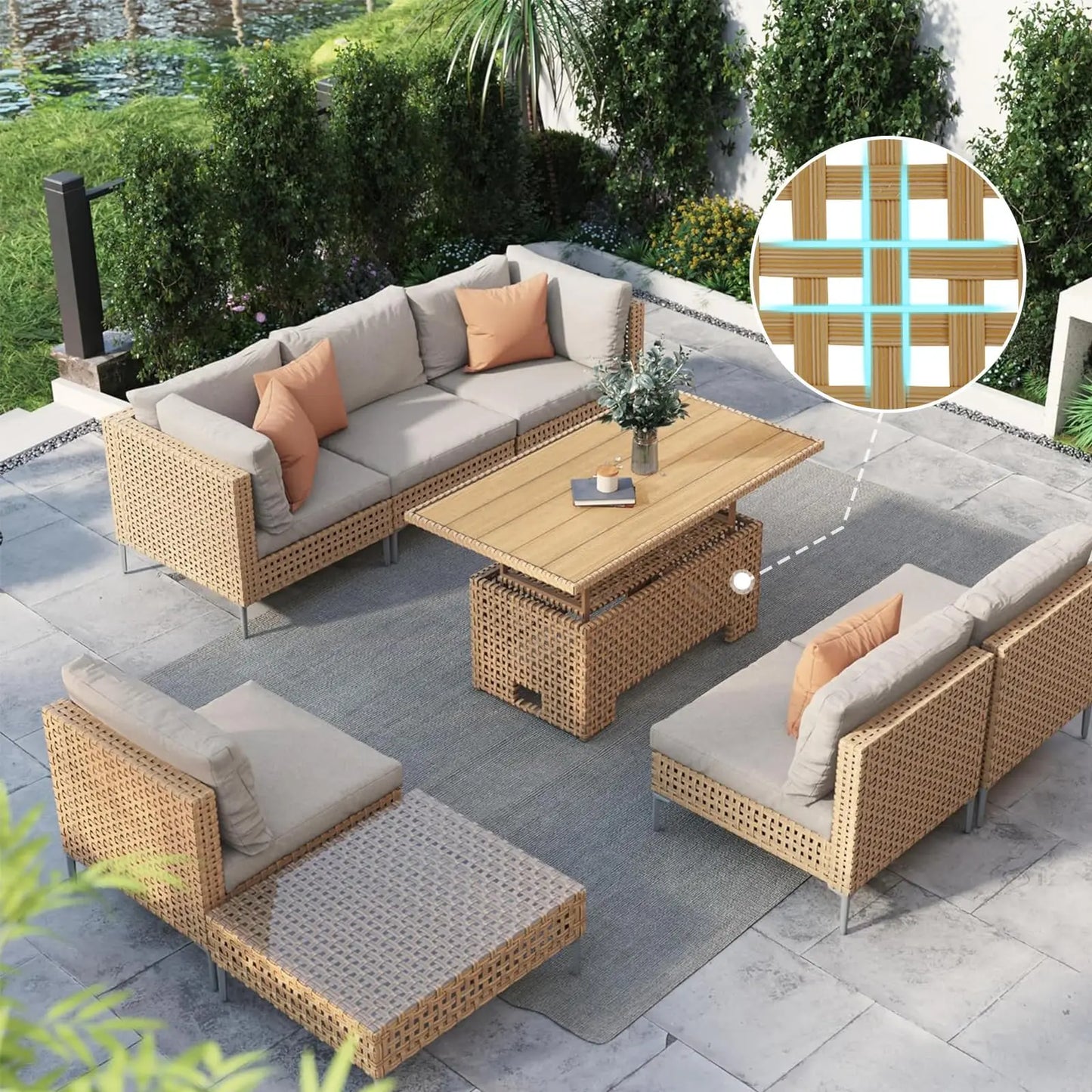 Boho Outdoor Conversation Set All Weather Wicker Sectional Sofa Cushions