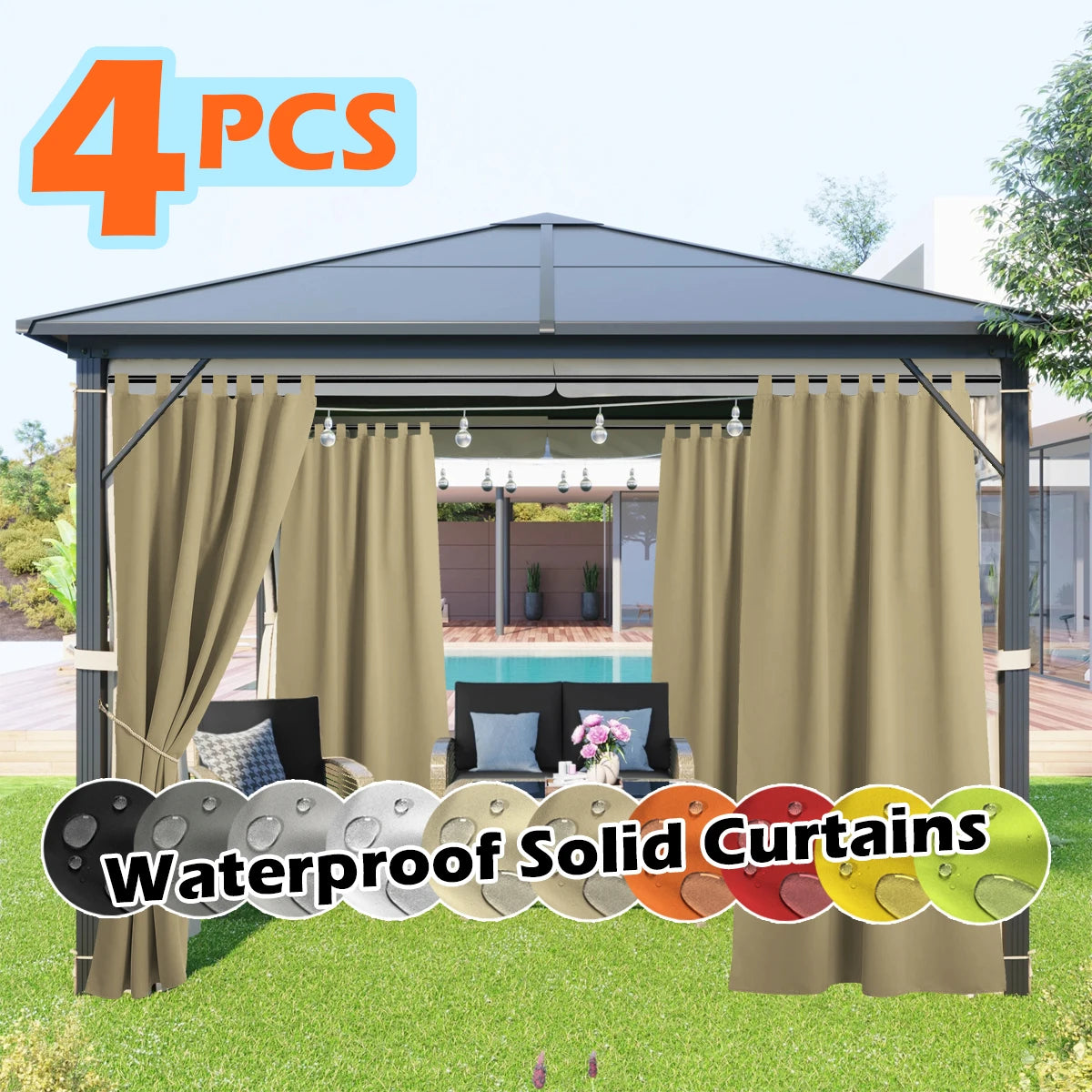Sabalanica 4 Panel Outdoor Curtains Waterproof UV Resistant