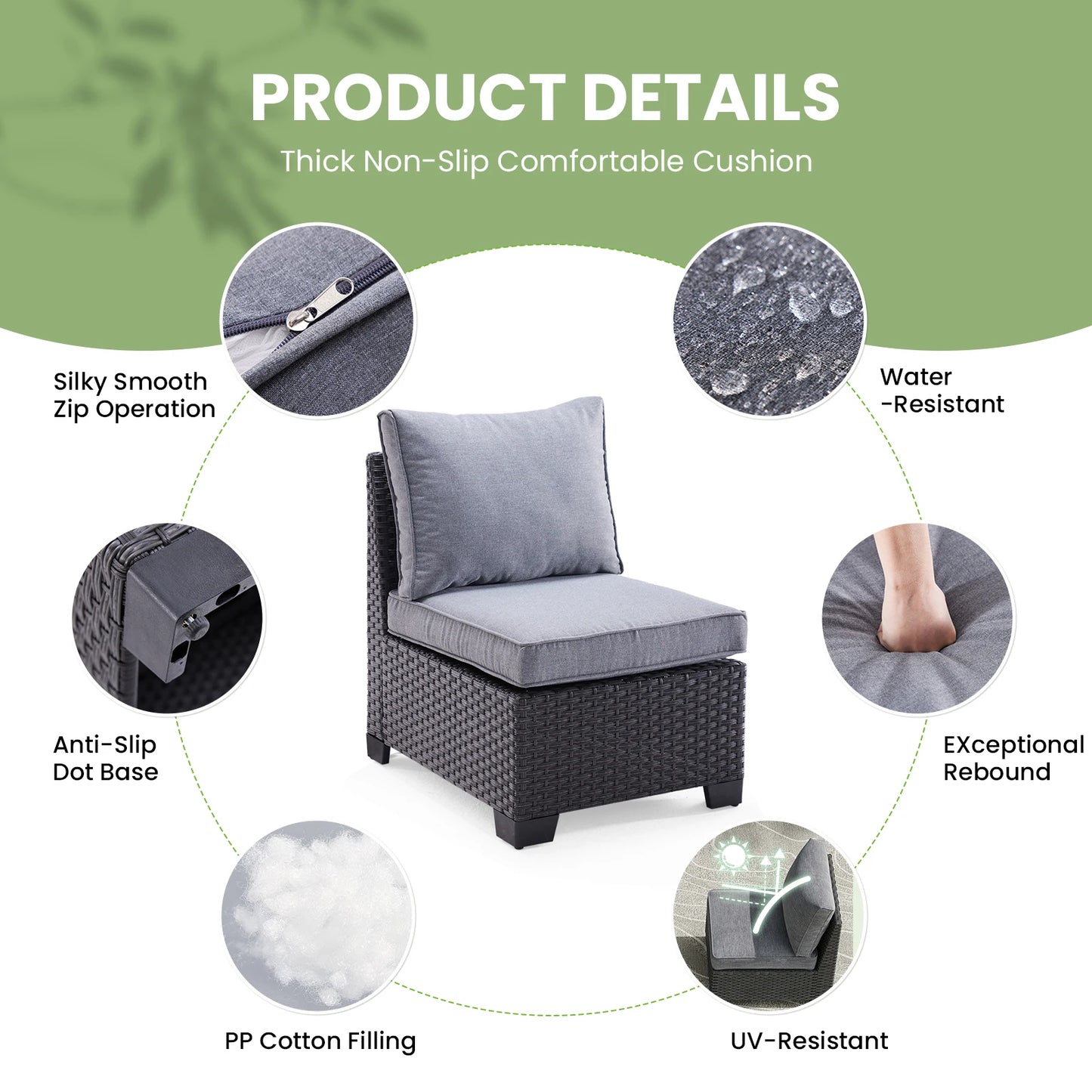 Patio Sectional Sofa Set With Ottoman, Water-Oil-Stain-Resistant Fabric