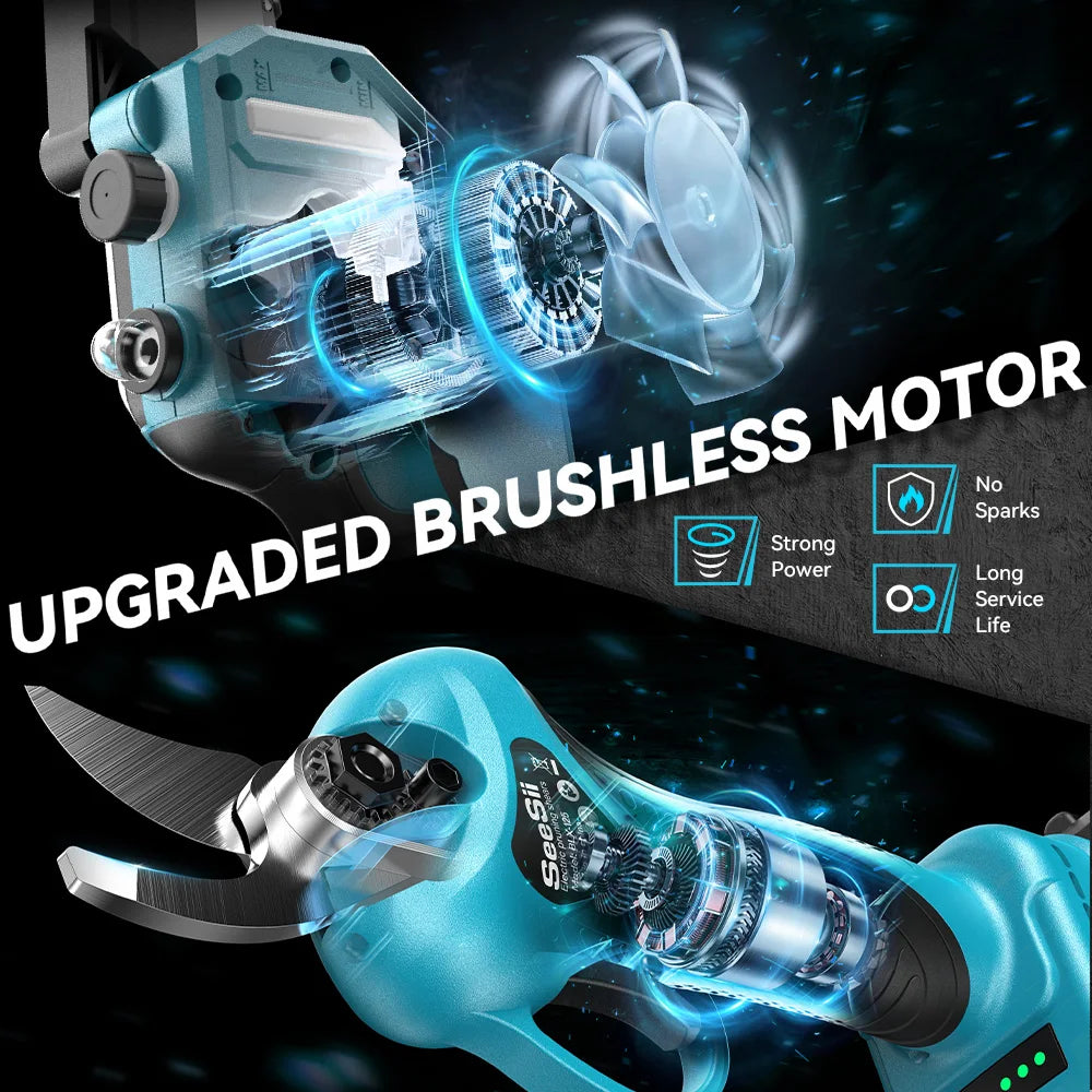 SEESII 3-in-1 Brushless Cordless 30mm Electric Scissors 6'' Brushless Electric Chainsaw w/2.4m Extension Telescopic Rod Tool for Makita 18v Battery Pin