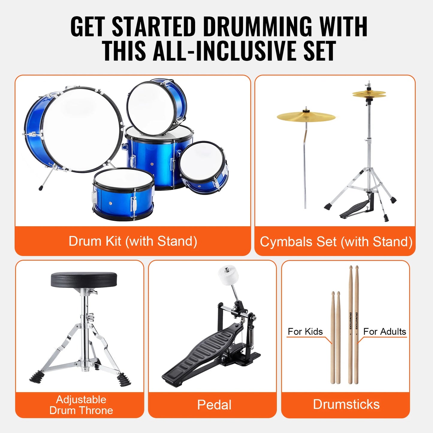 SucceBuy 5-Piece Kids Drum Set With Bass Toms Snare