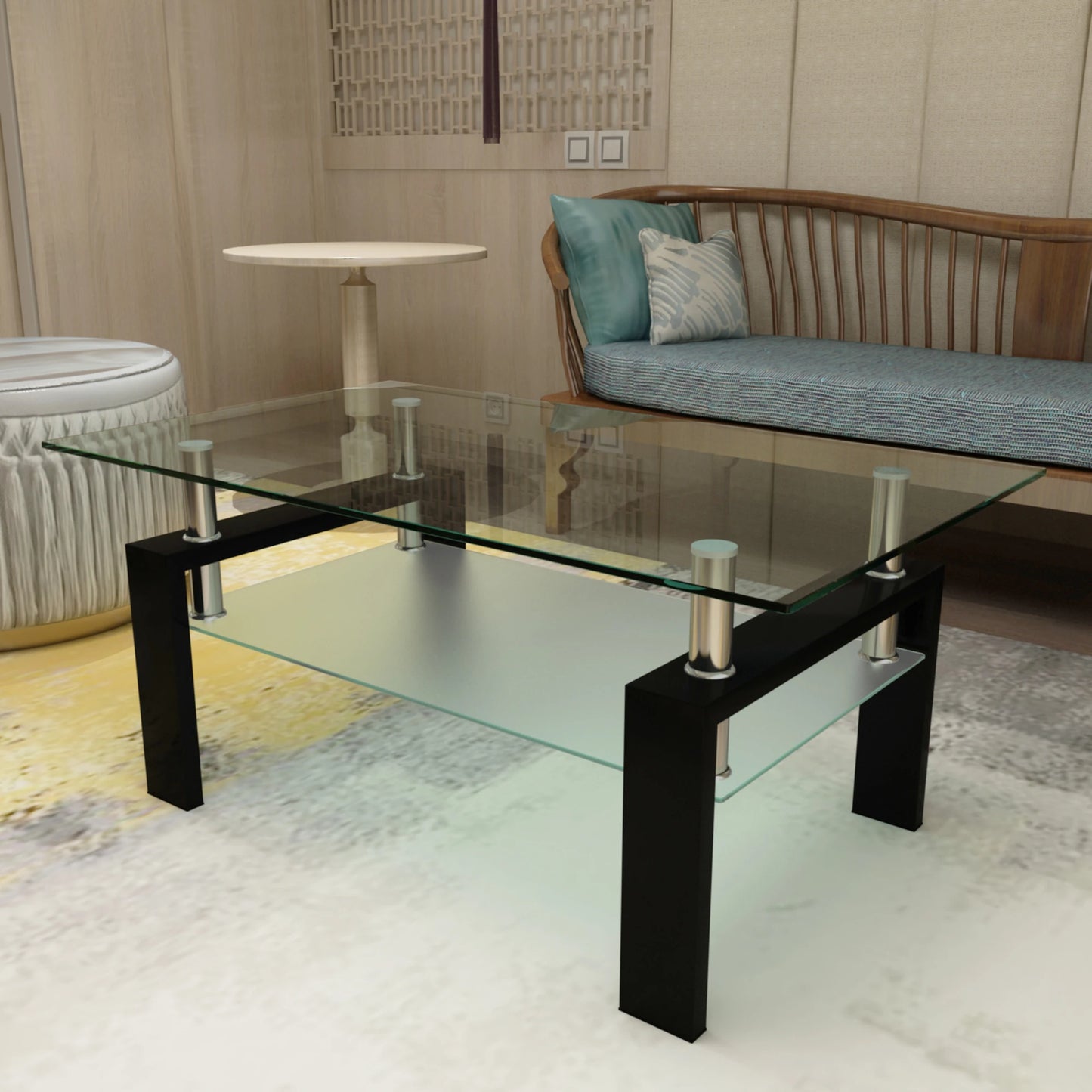 Rectangle Glass Coffee Table Modern Minimalist Table For Living Room