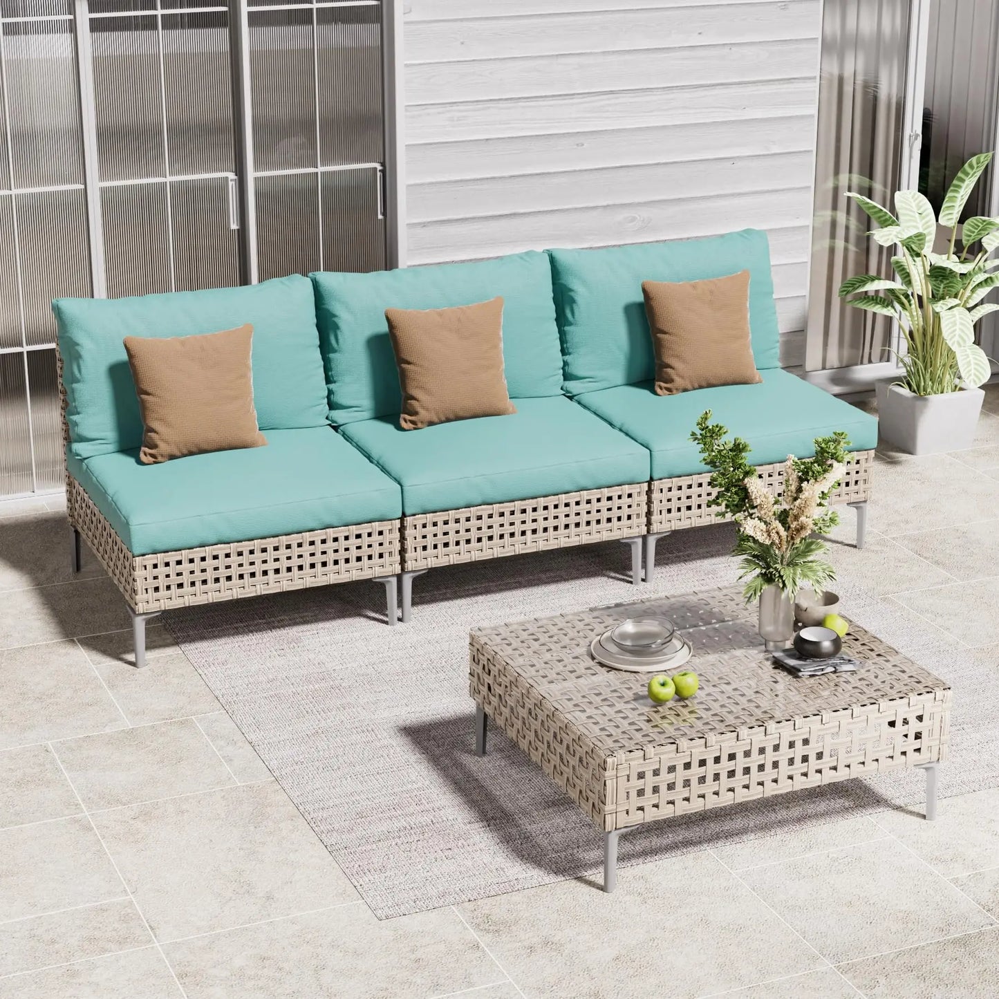 Boho Outdoor Conversation Set All Weather Wicker Sectional Sofa Cushions