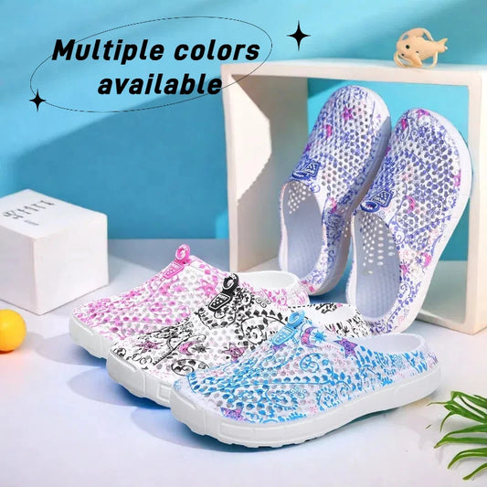 Women's Lightweight Garden Shoes Star Print Slip-On Half Slippers Indoor Outdoor Home Slippers Comfortable Beach Sandals