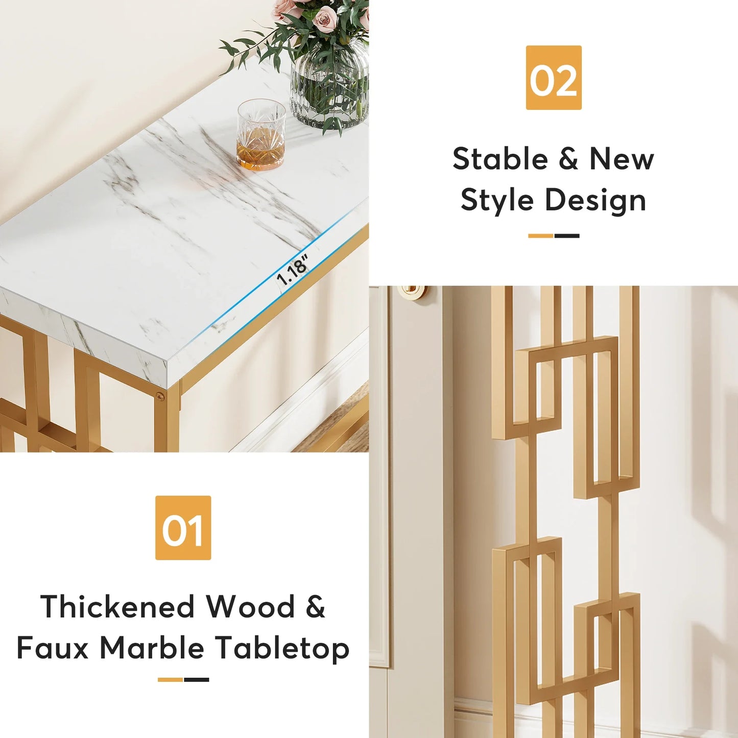 Tribesigns Console Table With Faux Marble Top For Entryway
