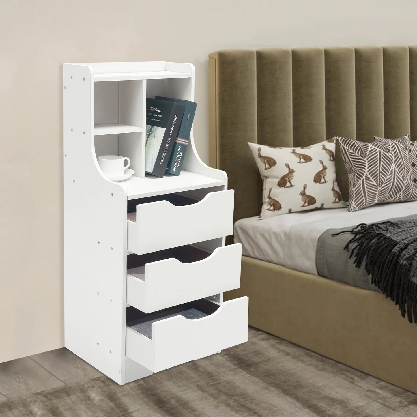 Nightstands, Bedside Table with Drawers, 3 Drawer White Nightstand Cabinet 37x30x85cm for Bedroom Storage Living Room