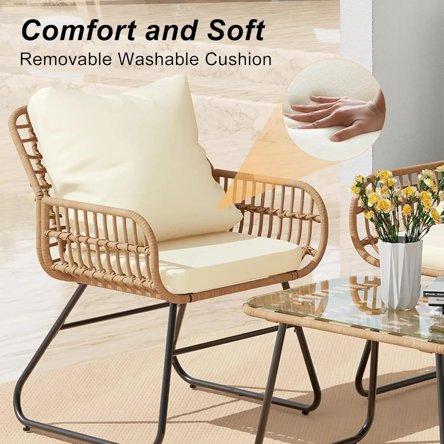 All Weather Rattan 4 Piece Patio Furniture Set With Cushions