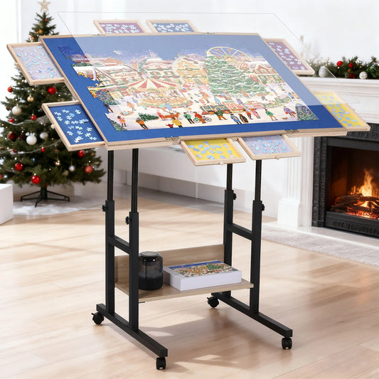 Jigsaw Puzzle Table With Legs Adjustable Angles Drawers Wheels