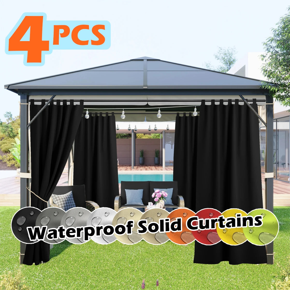 Sabalanica 4 Panel Outdoor Curtains Waterproof UV Resistant