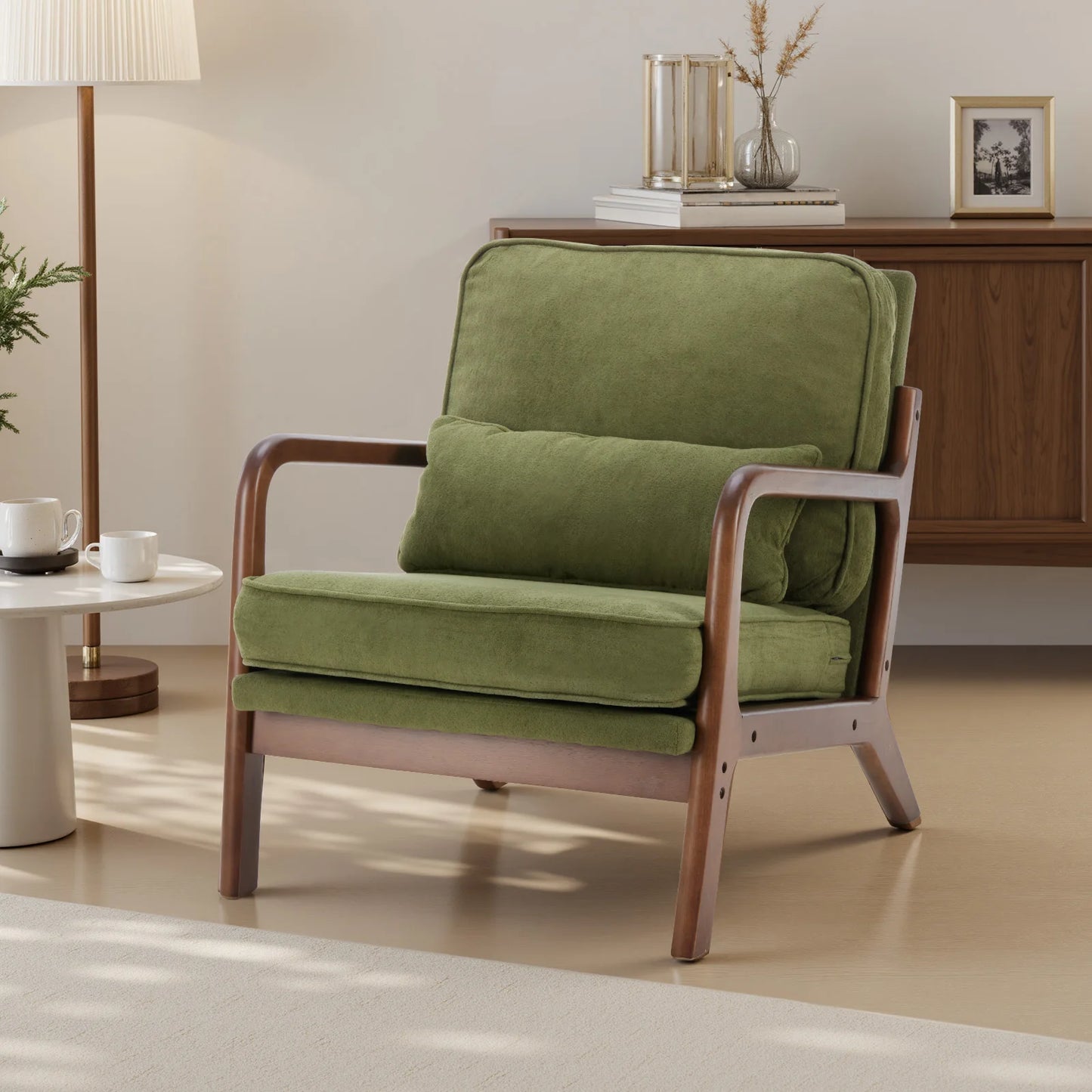 JHK Mid Century Modern Chair Solid Wooden Frame With Arms