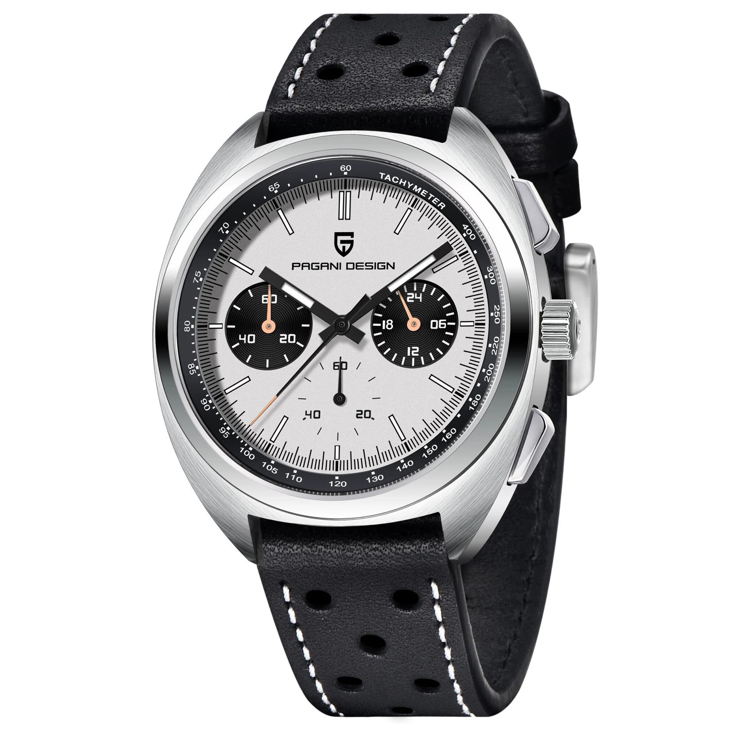 PAGANI DESIGN Men Panda Dial Quartz Chronograph Watch With Leather Band