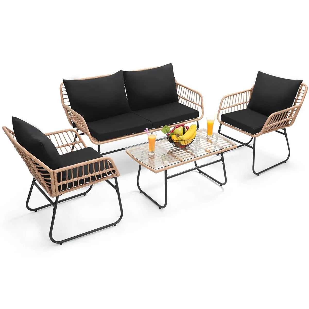 Modern Rattan Outdoor Patio Bistro Set With Sofa And Chairs