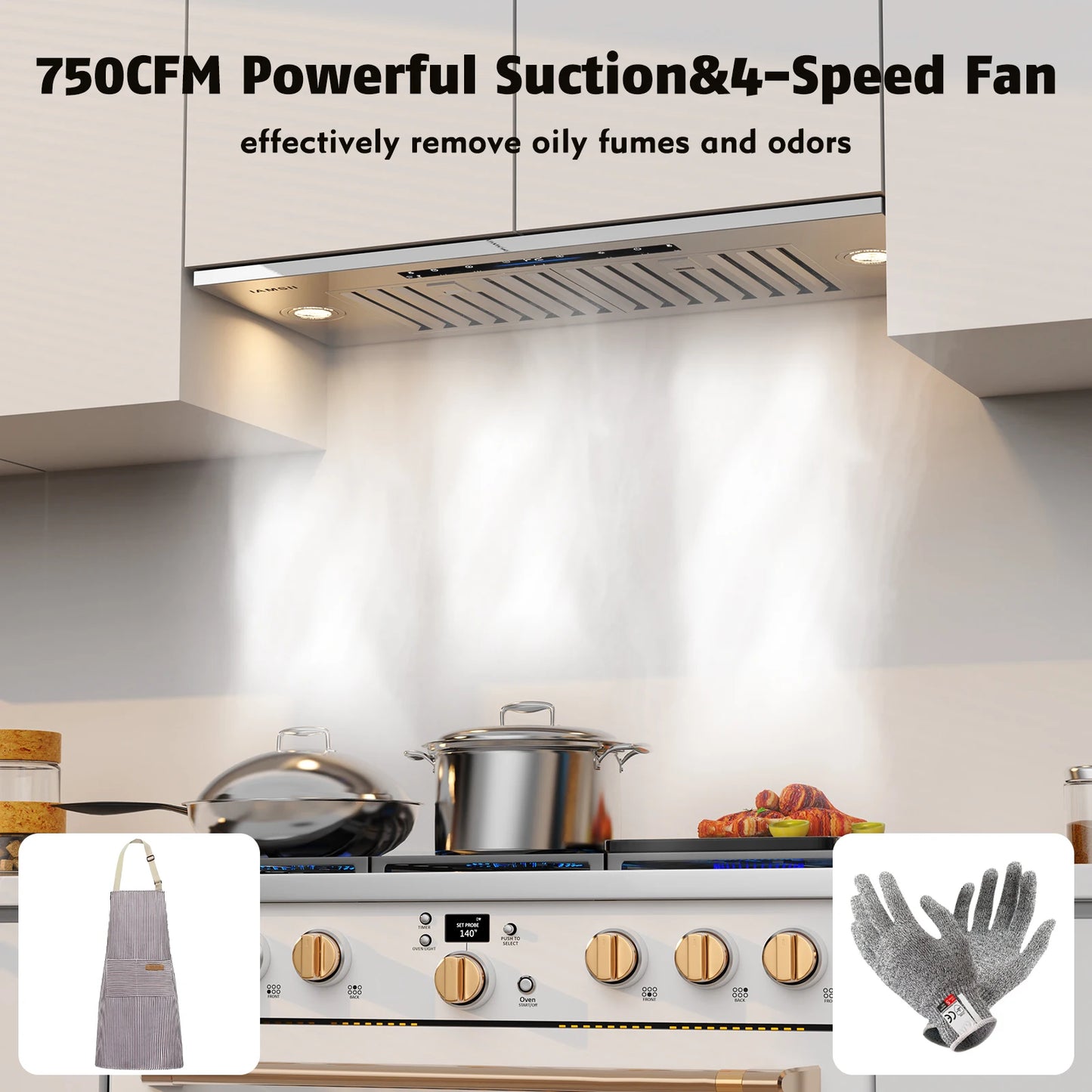 BRANO Range Hood Insert, 750 CFM, Ducted Or Ductless Convertible
