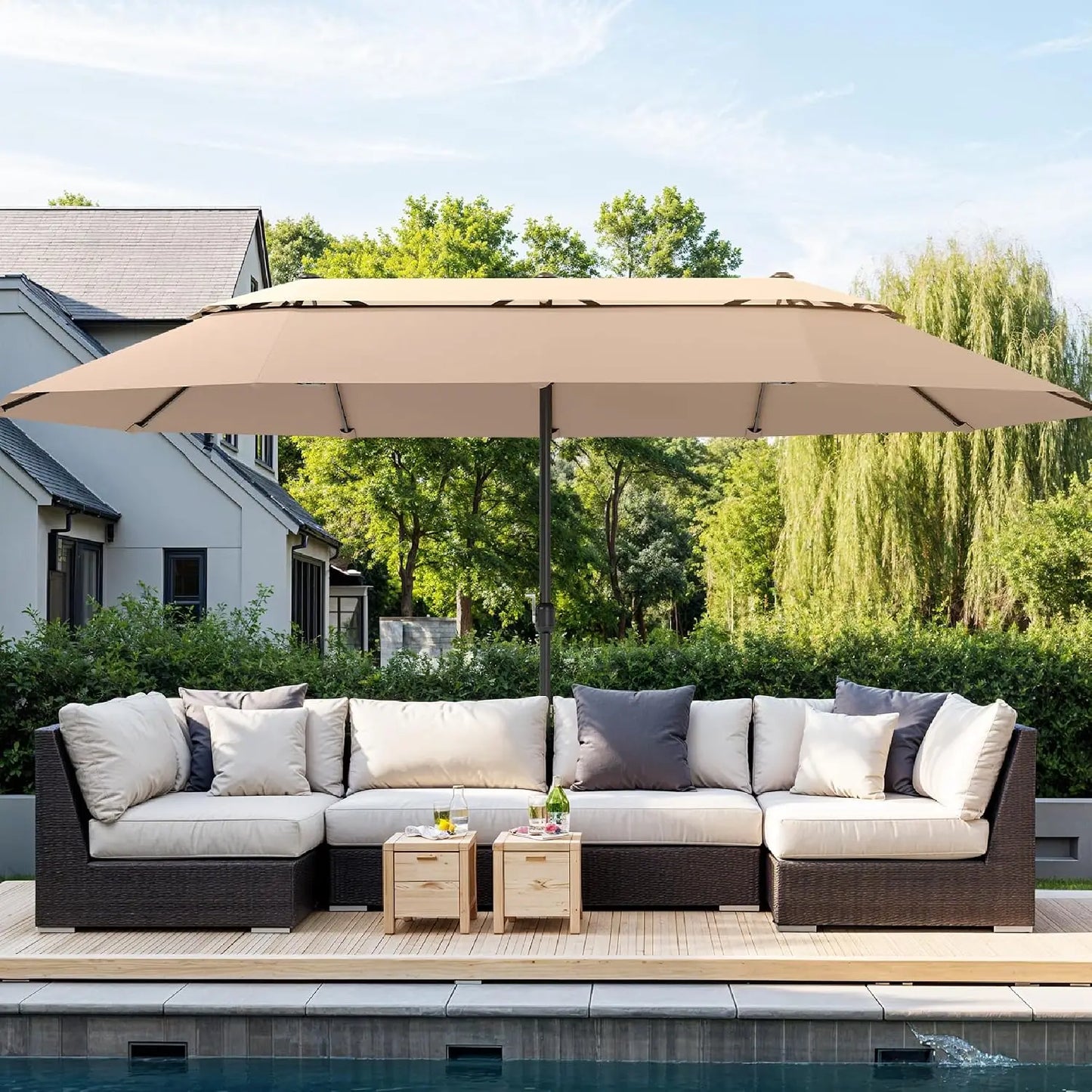 Rectangular Market Patio Umbrella With Stainless Steel Frame And Base Included