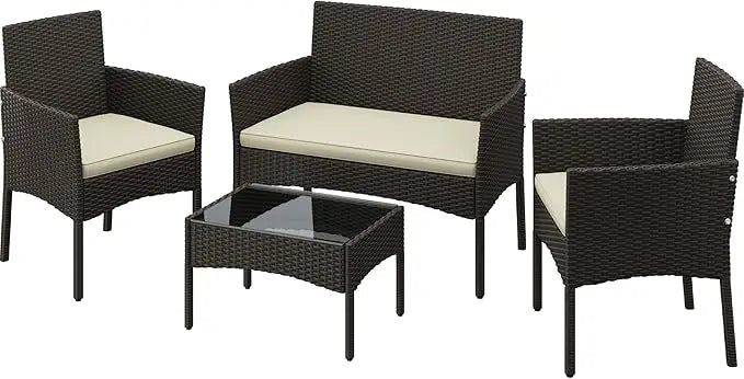 XIUWO Outdoor Patio Furniture Set Four Pieces Rattan Loveseat