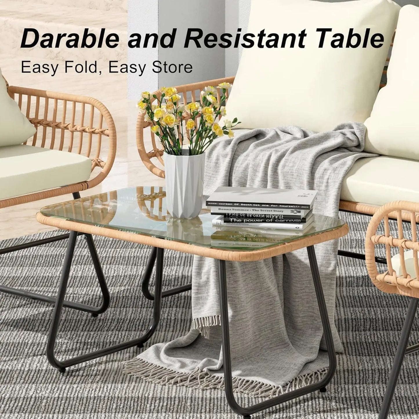 All Weather Rattan 4 Piece Patio Furniture Set With Cushions