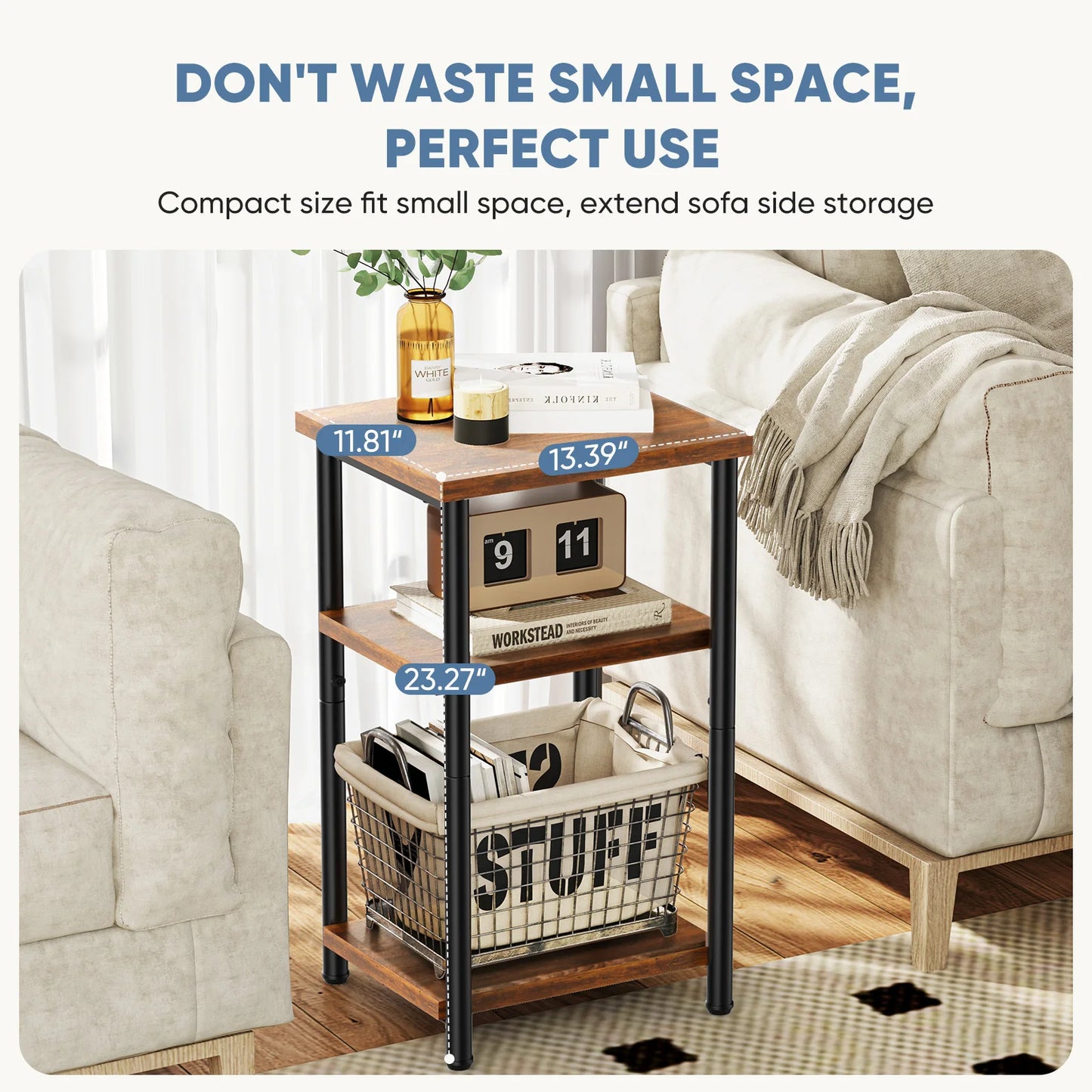 Mcq 3 Tier Wood End Table Set With Storage Shelf