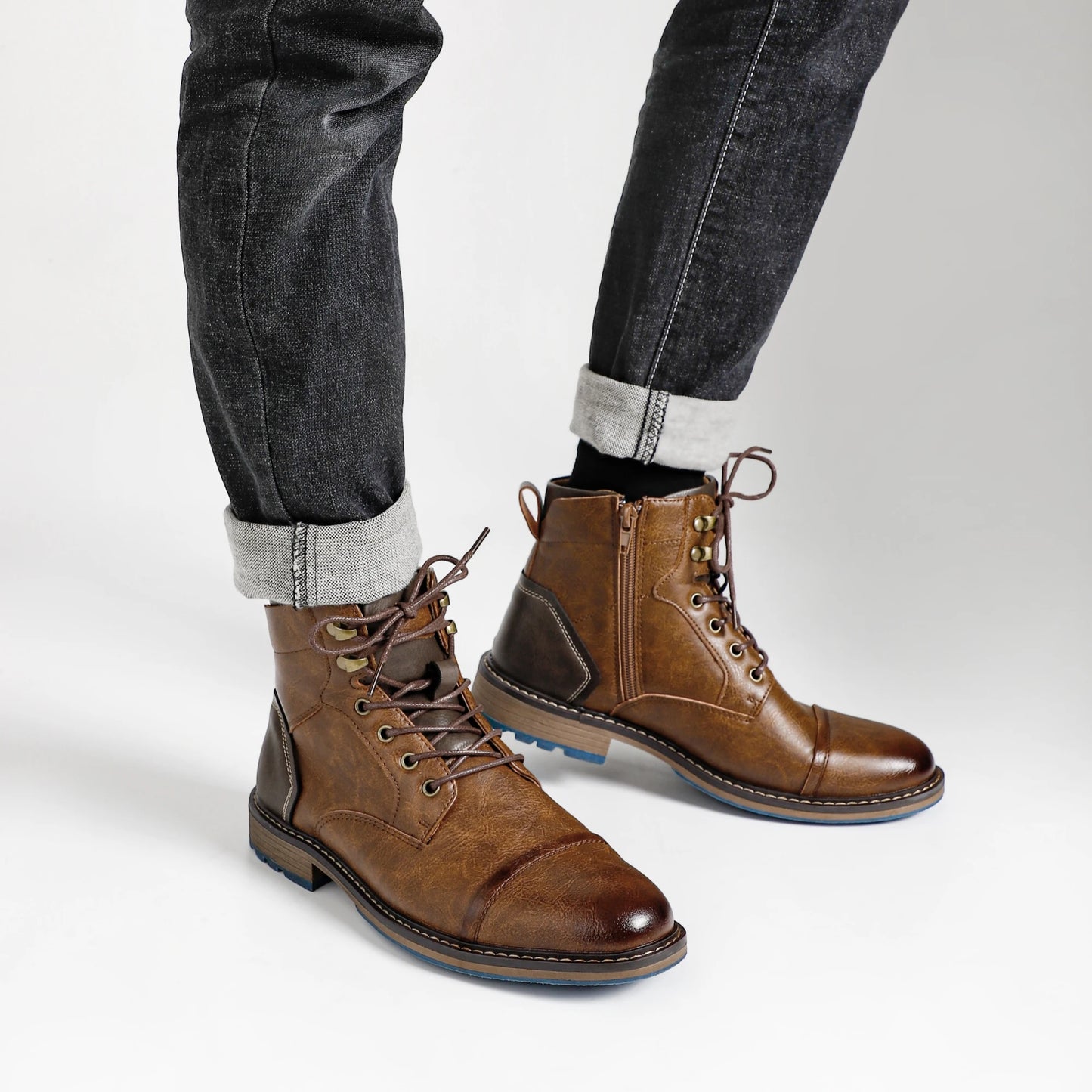 Hecrafted Retro Leather Ankle Boots Mens Classic Comfort