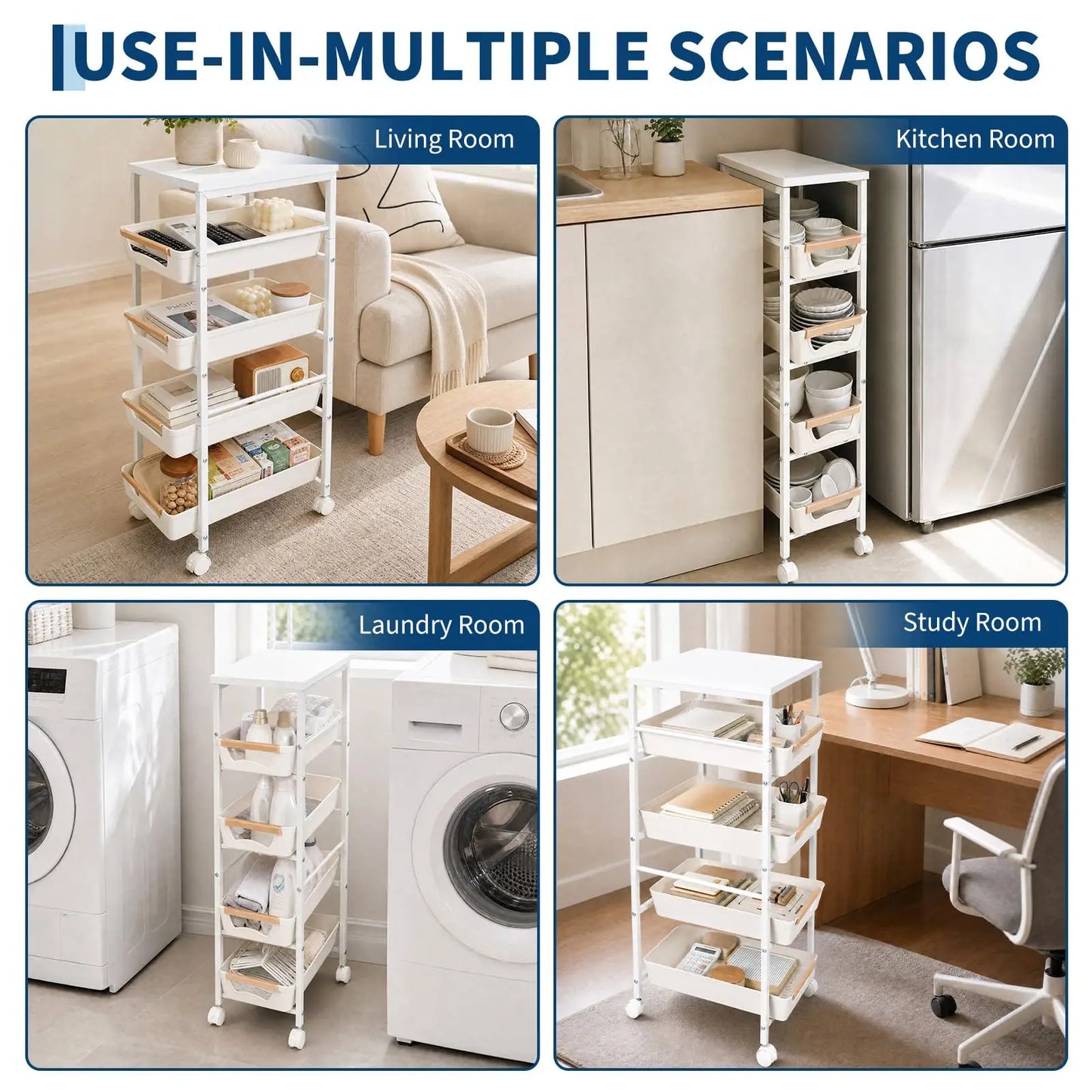 5 Tier Rolling Kitchen Cart With Pull Out Basket And Tabletop 20.5cm Storage Cart On Wheels Space Saving Organizer For Kitchen Living Room Pantry