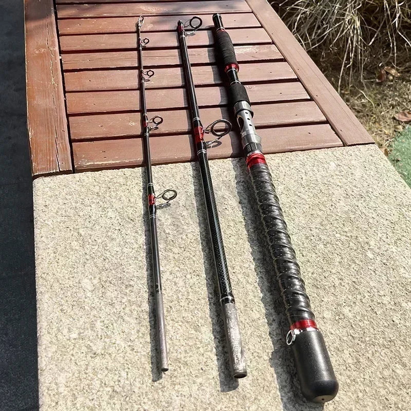 Portable Saltwater 3-Piece Carbon Spinning Rod For Travel 30-50lb
