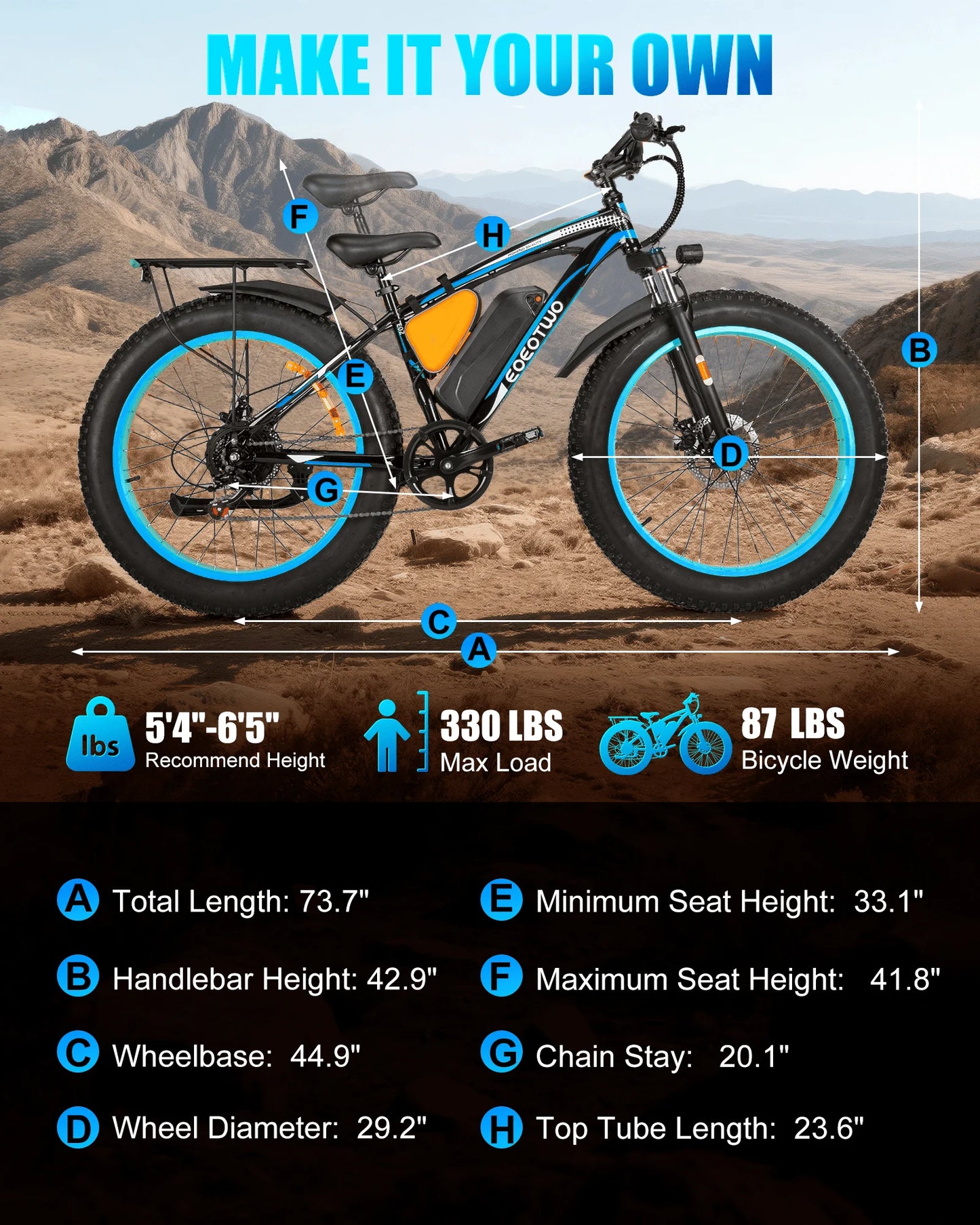EOEOTWO 1500W Peak Fat Tire Electric Bike 960Wh Battery