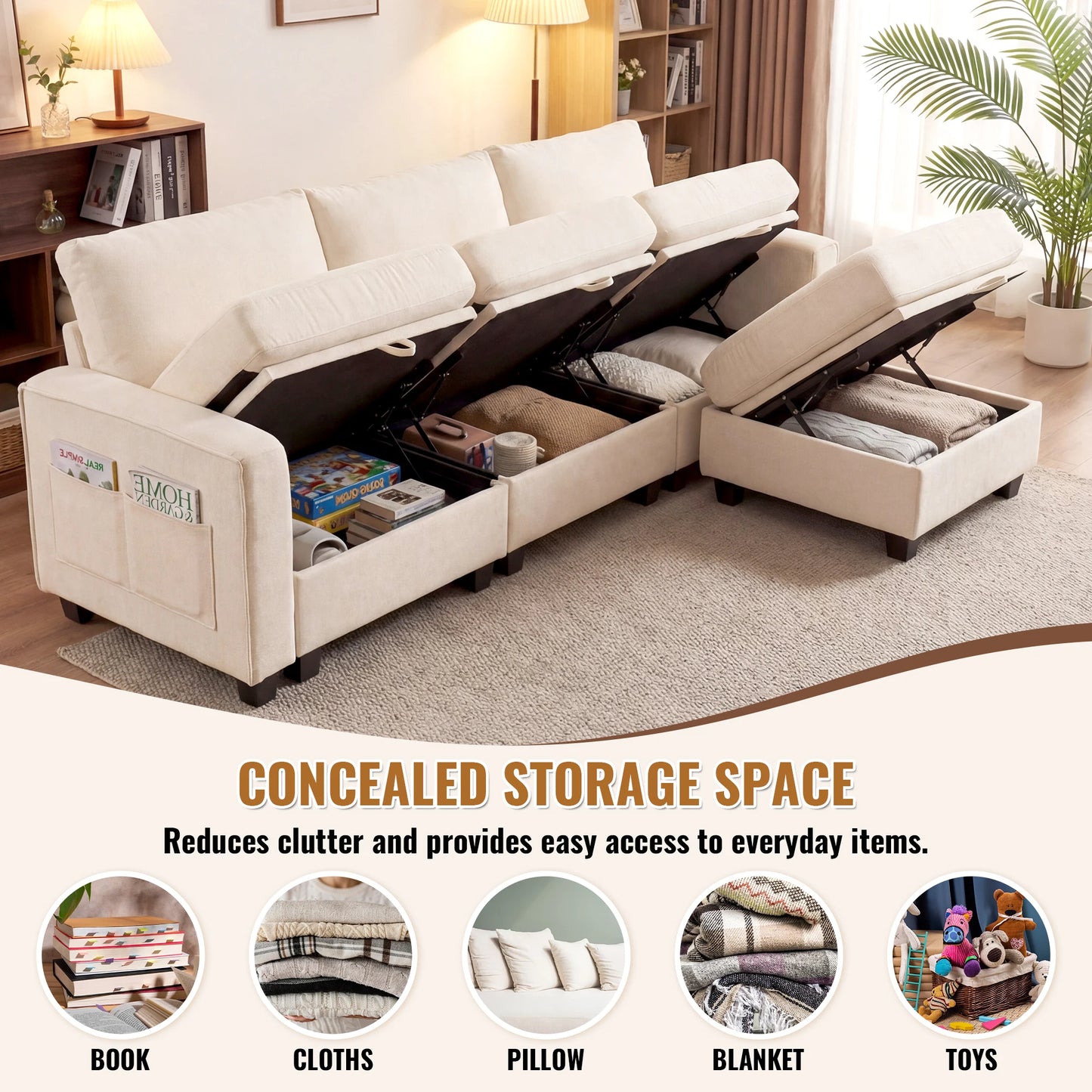 Modern Redlife U Shaped Sectional Sofa Set With Storage