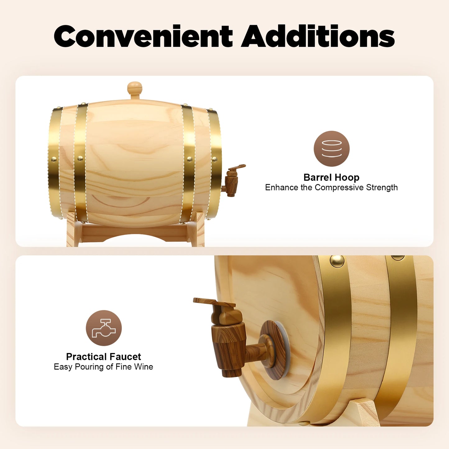 Bymaocar Wood Barrel Dispenser With Faucet For Home Bar Decor