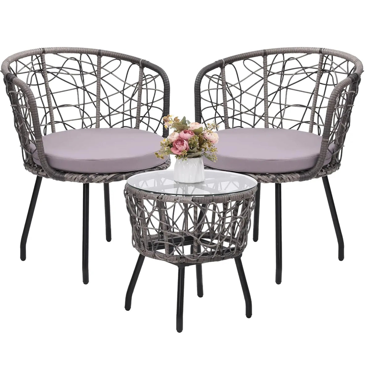 Modern Rattan Outdoor Patio Bistro Set With Sofa And Chairs