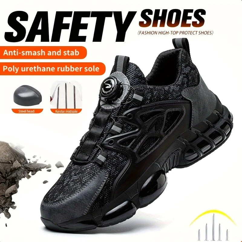 Stab Proof Work Shoes With Elastic Buttons And Lace Up