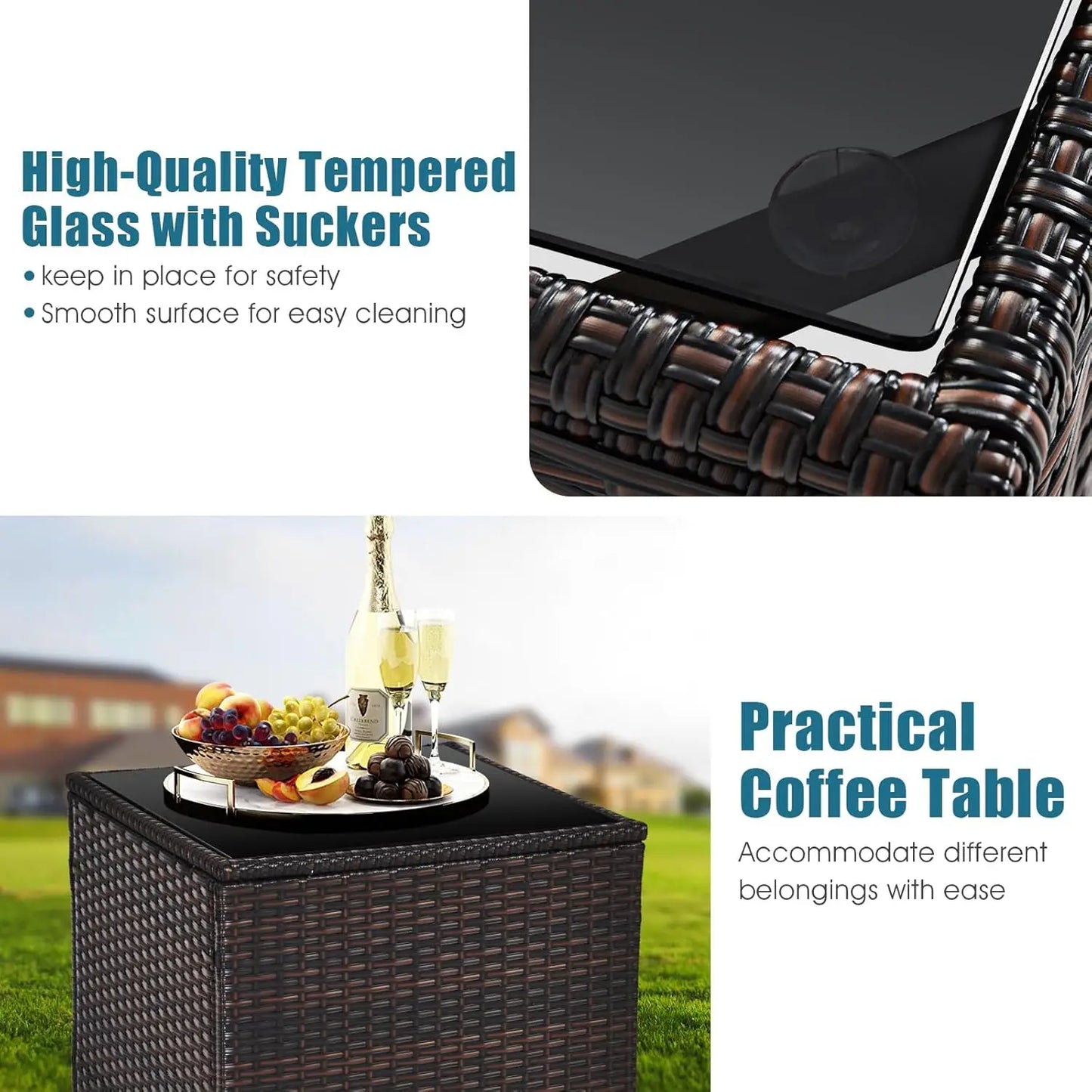 PE Rattan 3 Piece Outdoor Patio Sofa Set With Cushions