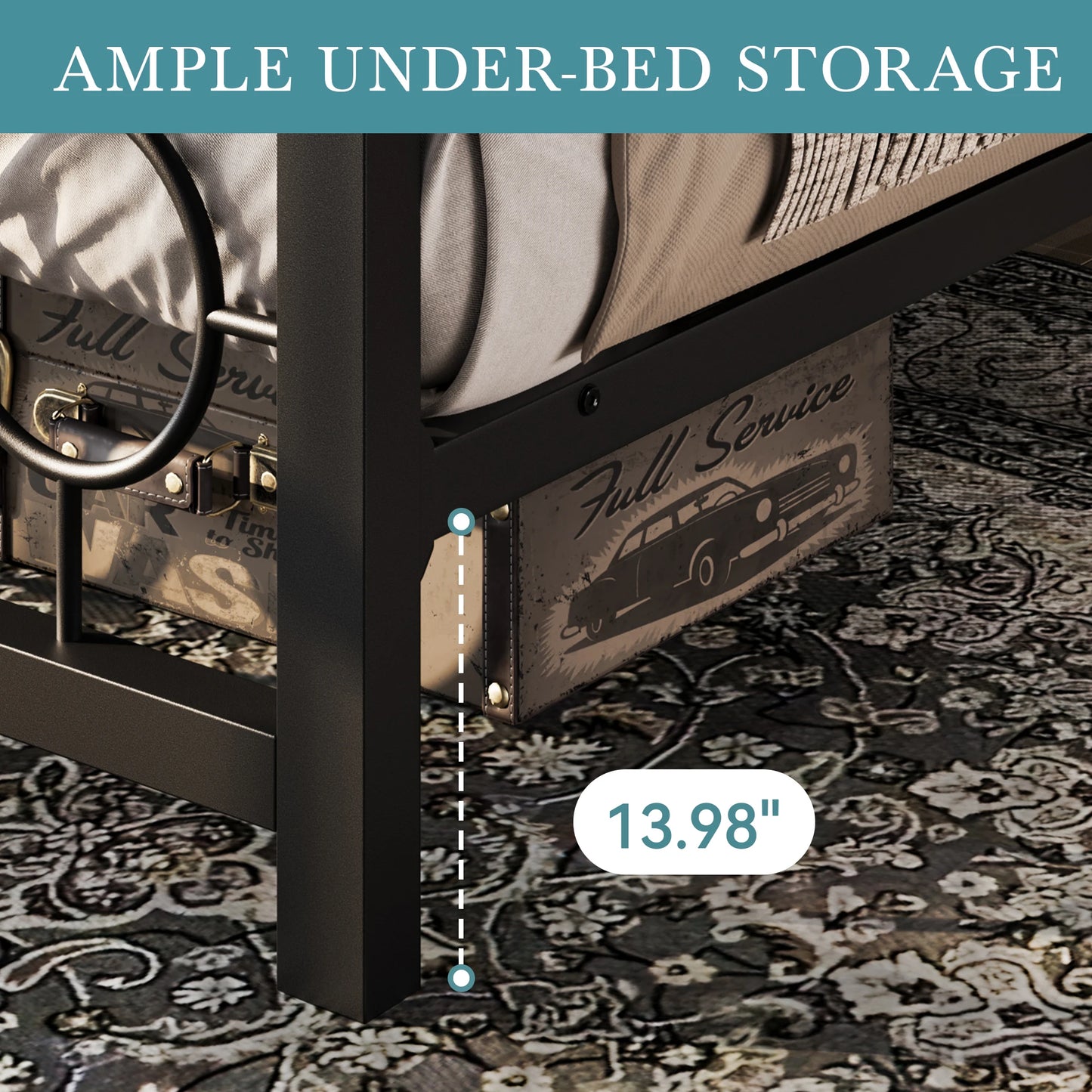 Hoomic Metal Platform Bed With Vintage Design