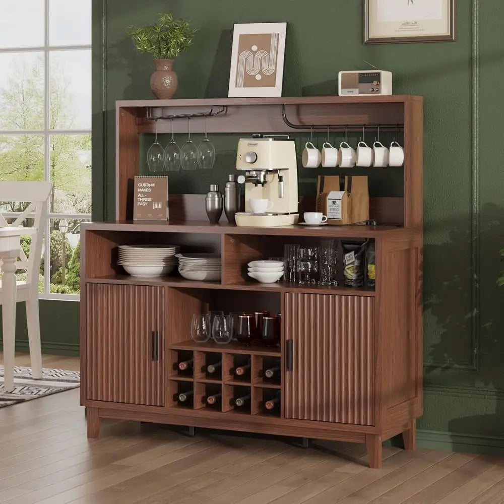 Multi-Function Storage Cabinet With Coffee Bar And Wine Rack