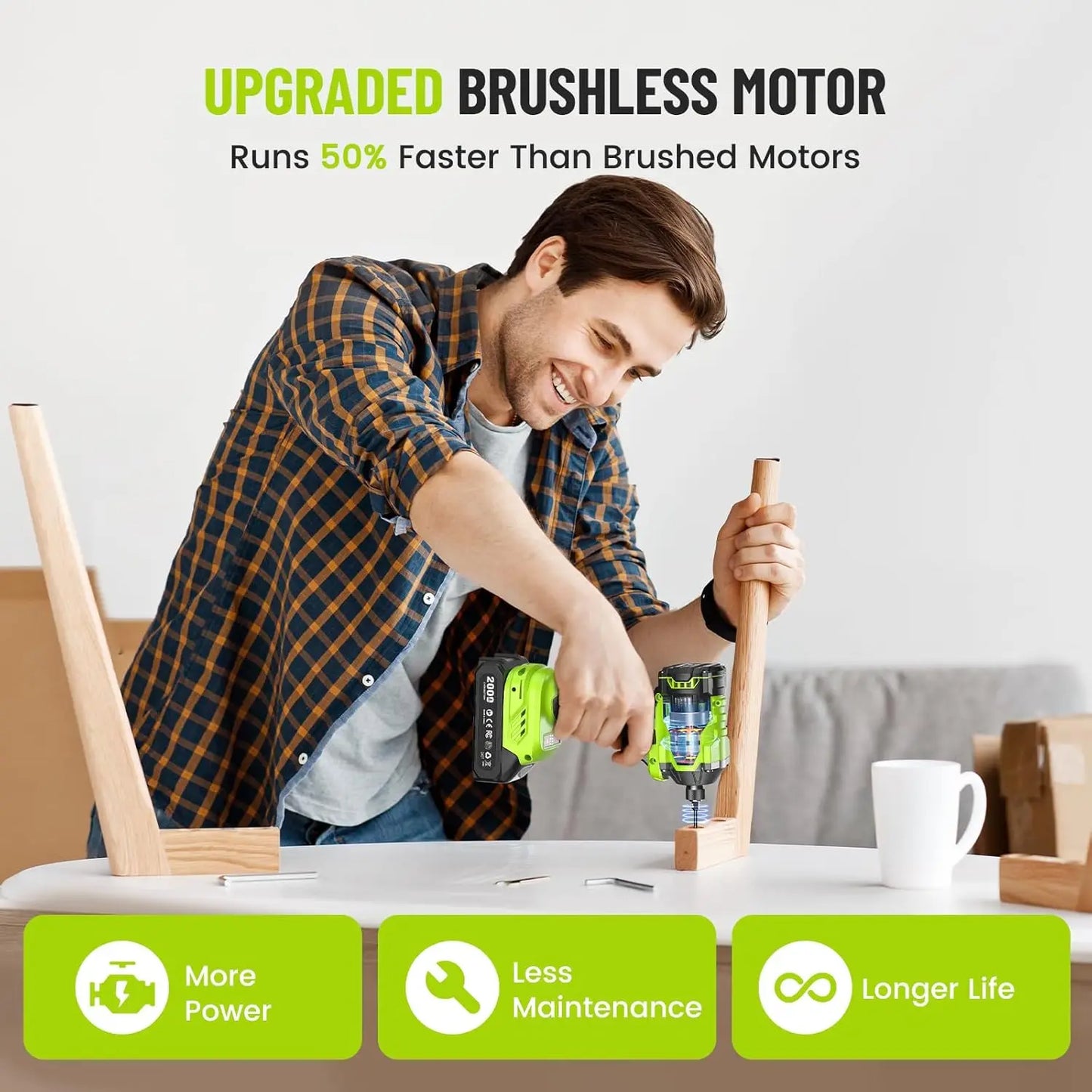 Robustrue Electric Screwdriver 21V 1/4" Hex Cordless Impact Driver 230N.m Brushless Impact Driver Drill Set with 2.0 Ah Battery Variable Speed