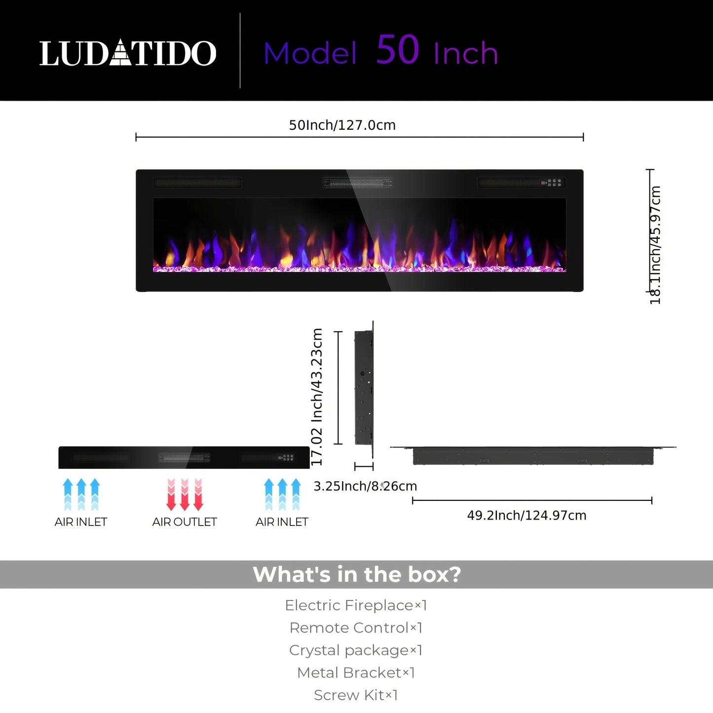 Electric Fireplace Wall Mount Freestanding Inset With Timer Dimmer