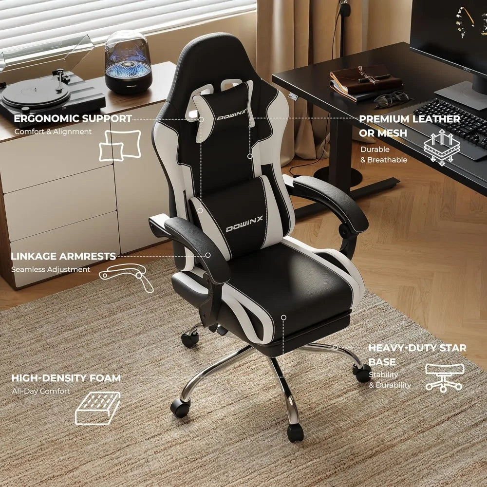 Ergonomic Gaming Chair With Footrest Massage Lumbar Support Adjustable
