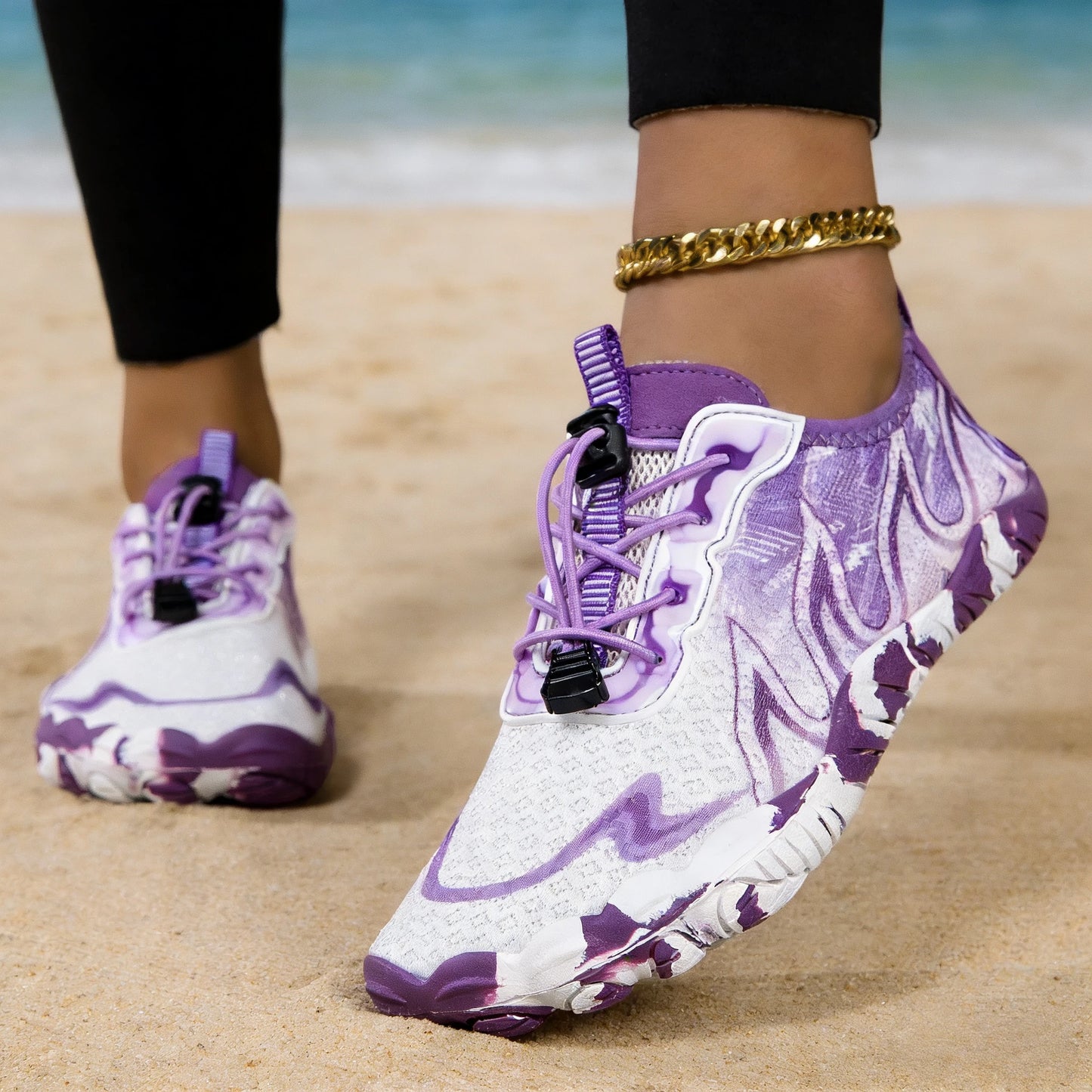 Women Quick Dry Barefoot Water Shoes, Gradient Print Breathable Aqua Sneakers, Non Slip Lightweight Swim Surfing Footwear for Beach Snorkeling River Walking Yoga