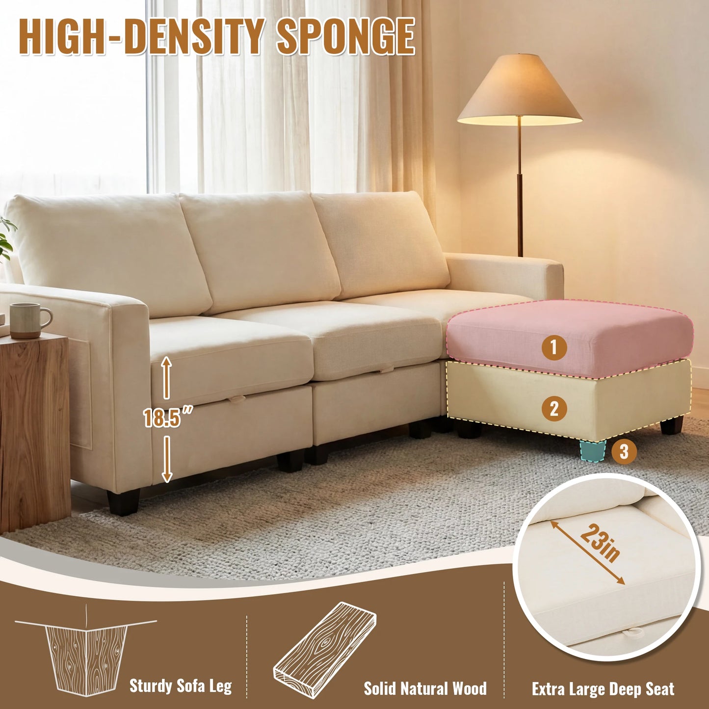 Modern Redlife U Shaped Sectional Sofa Set With Storage