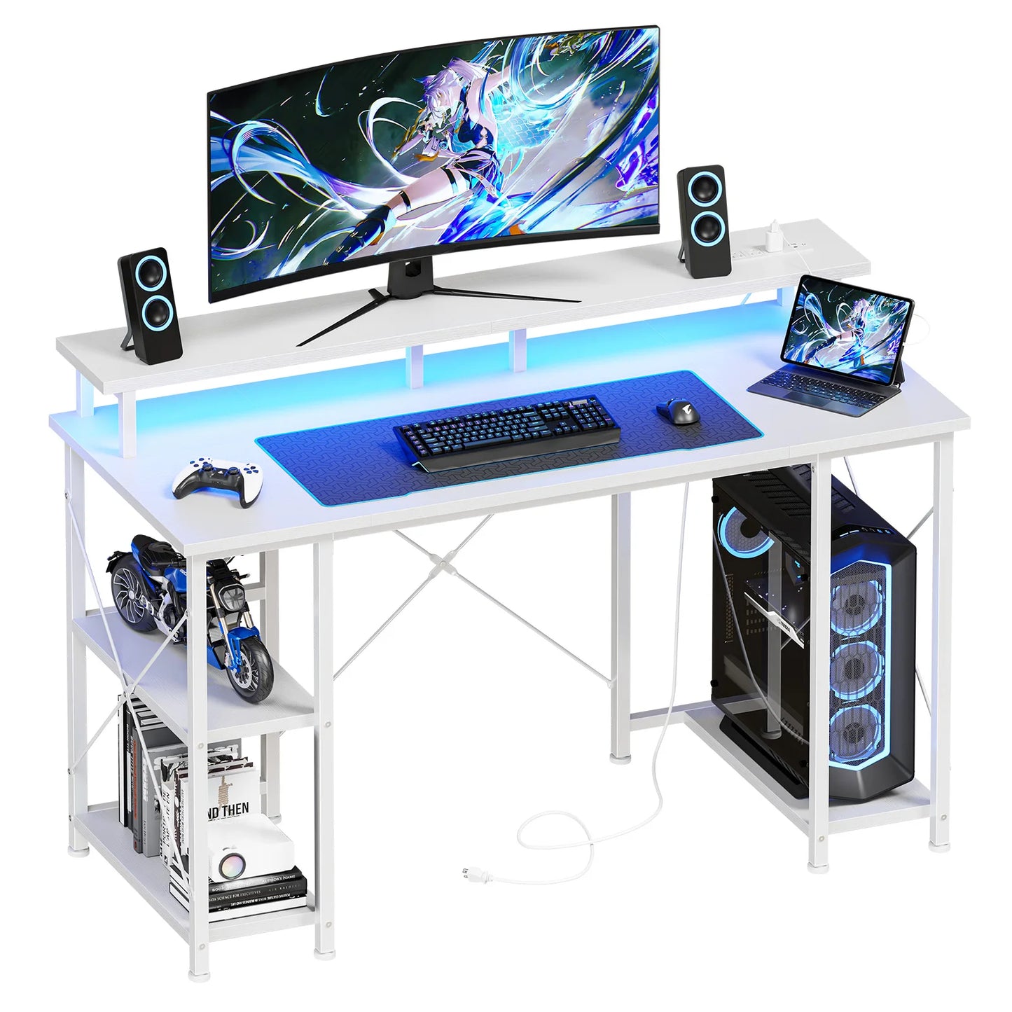 JHK 48 Inch Computer Desk With Shelves And Power Outlets