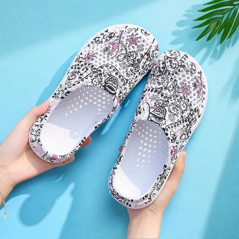 Women's Lightweight Garden Shoes Star Print Slip-On Half Slippers Indoor Outdoor Home Slippers Comfortable Beach Sandals