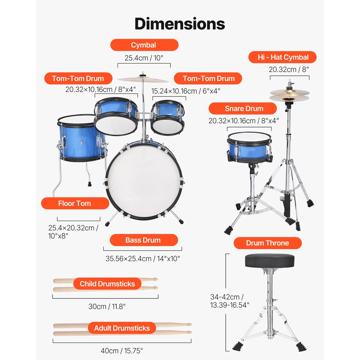 SucceBuy Five Piece Kids Drum Set With Adjustable Throne