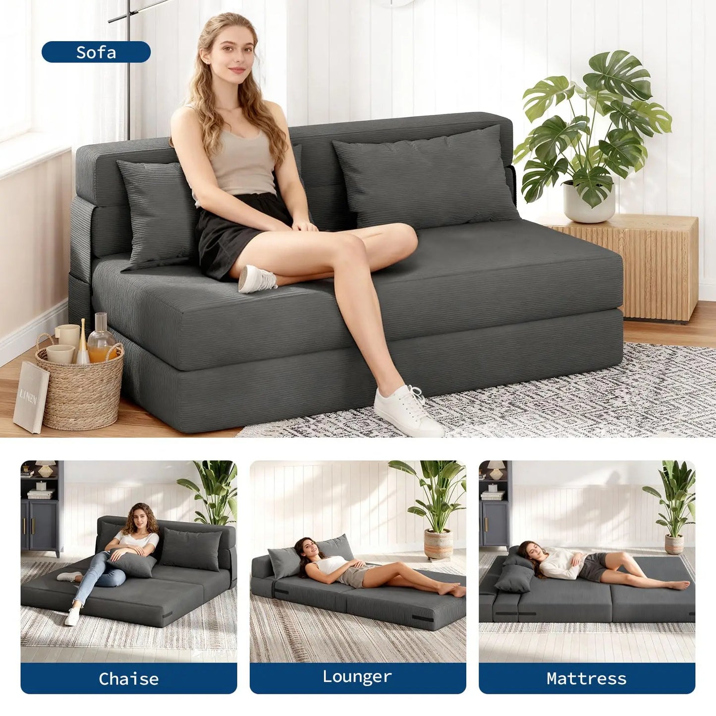 HobbyLane 4-In-1 Folding Sofa Bed Sleeper Loveseat Space-Saving