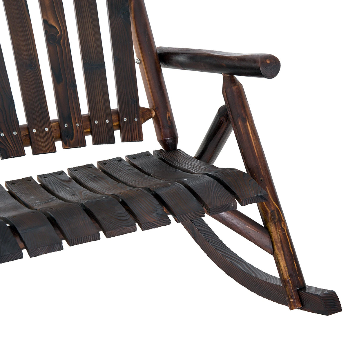 Wooden Adirondack Rocker Loveseat 2 Seat Wood Rocking Chair Porch Carbonized