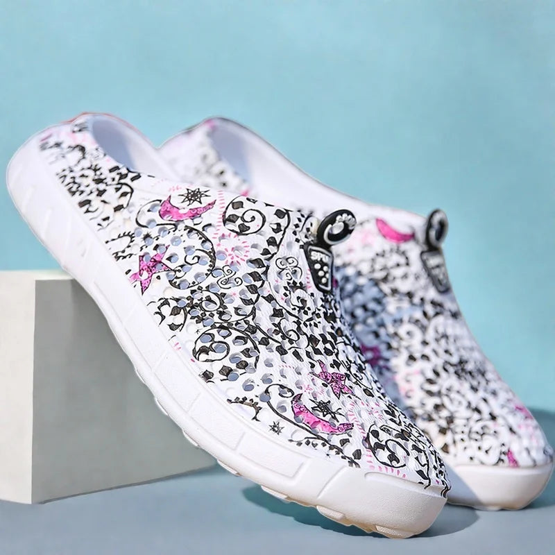 Women's Lightweight Garden Shoes Star Print Slip-On Half Slippers Indoor Outdoor Home Slippers Comfortable Beach Sandals