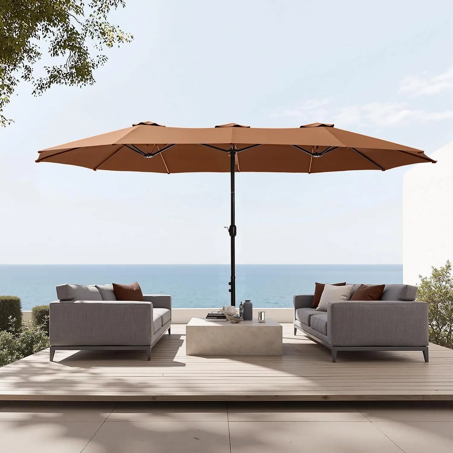 Rectangular Market Patio Umbrella With Stainless Steel Frame And Base Included