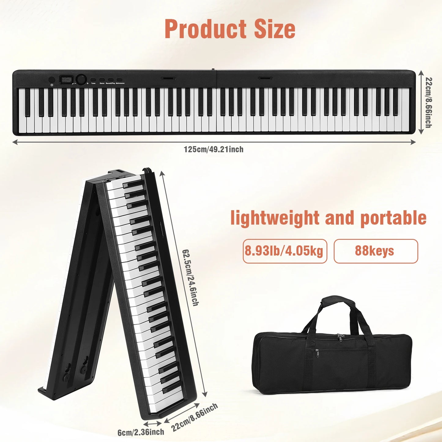 Portable 88 Key Folding Piano Keyboard With Carry Case